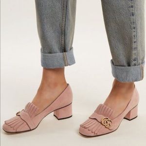 GUCCI Pink Marmont Fringed Suede Pumps